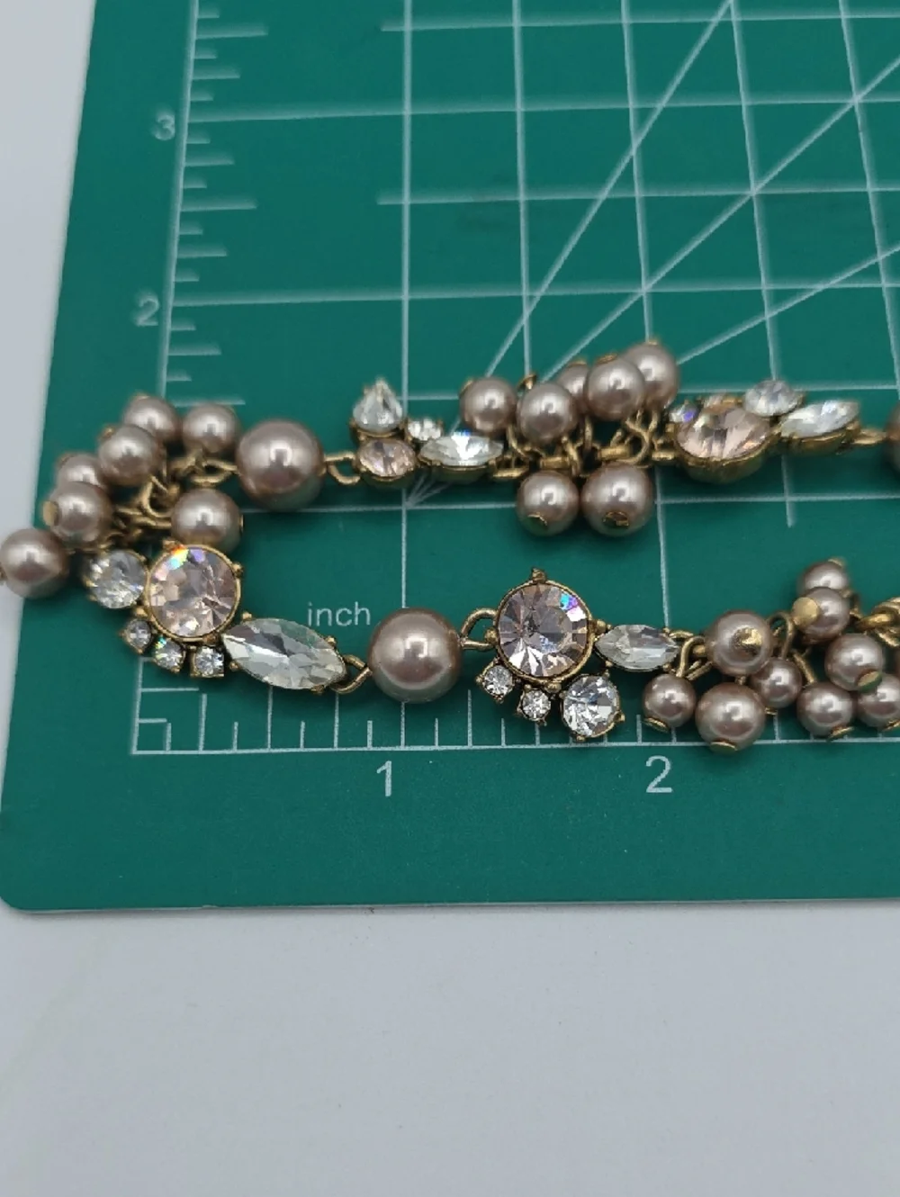 J. Crew Gold-Tone Necklace with Blush Pearl Clusters and Clear Crystals